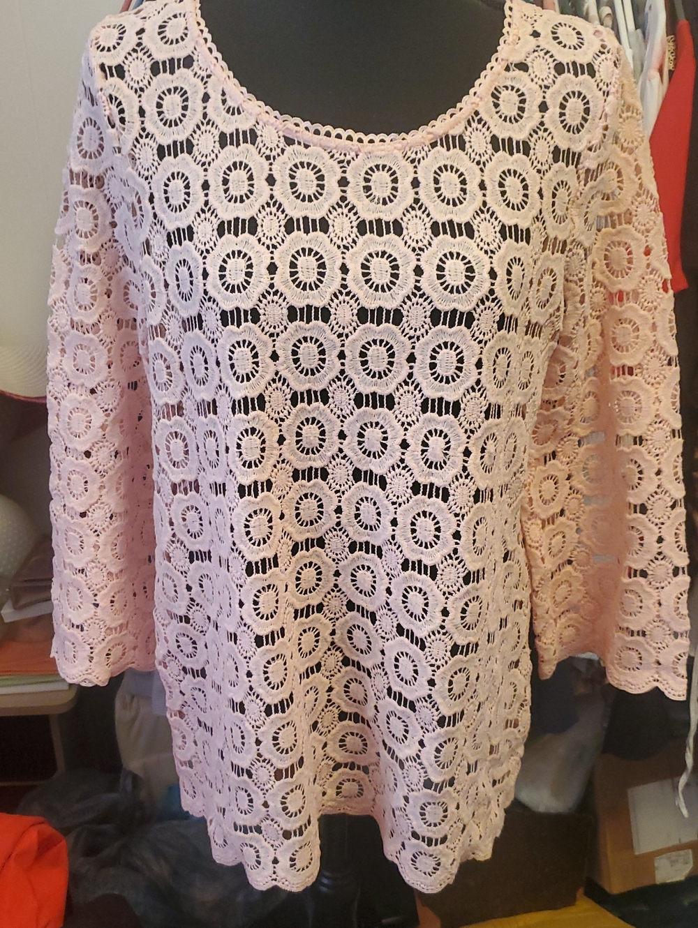 Rafaella Pink Crochet Lace Long Sleeve Top